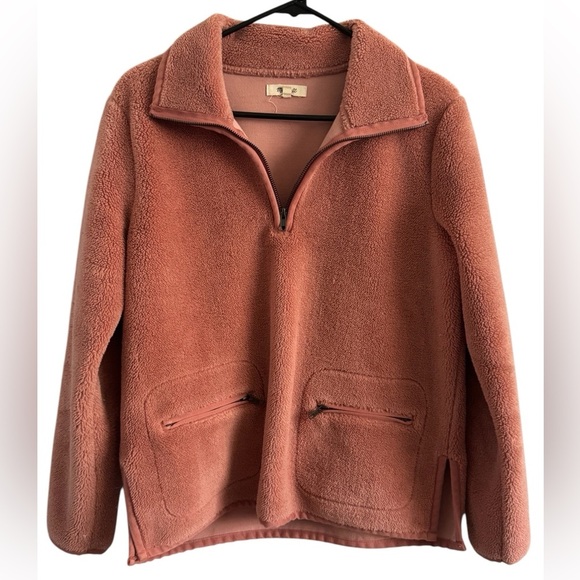 Madewell Dusty Pink Sherpa Pullover Quarter Zip Pullover Zip Pockets Size Small - Picture 8 of 15